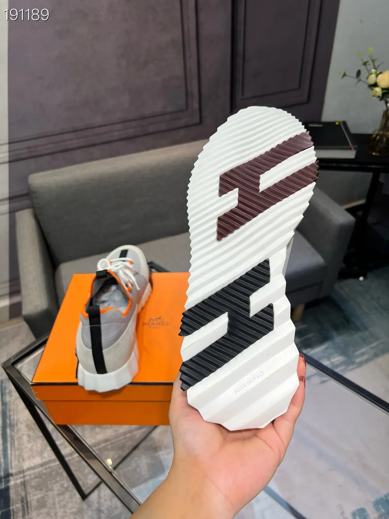 Hermès Oran স্নিকার ধূসর সাদা কমলা কালো লাইফস্টাইল স্নিকার 3