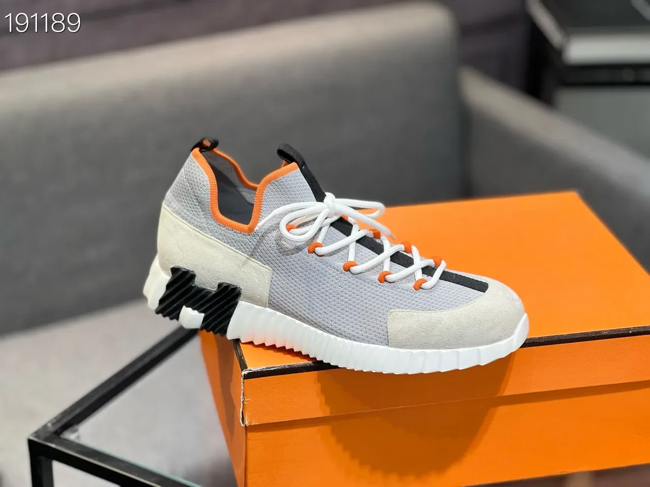 Hermès Oran স্নিকার ধূসর সাদা কমলা কালো লাইফস্টাইল স্নিকার 5
