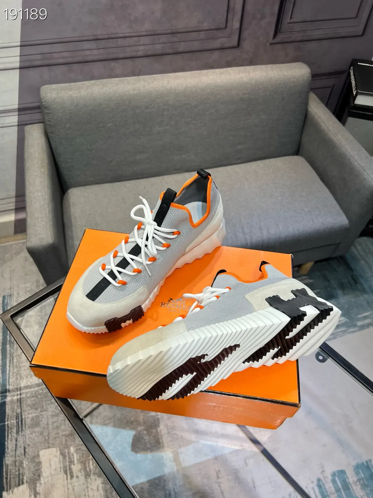 Hermès Oran স্নিকার ধূসর সাদা কমলা কালো লাইফস্টাইল স্নিকার 7