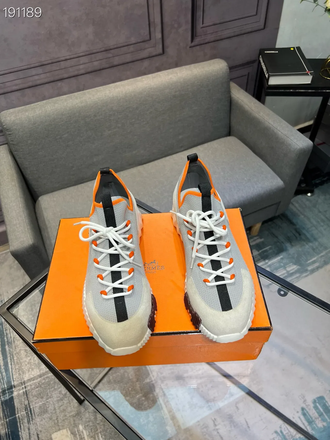 Hermès Oran স্নিকার ধূসর সাদা কমলা কালো লাইফস্টাইল স্নিকার 8