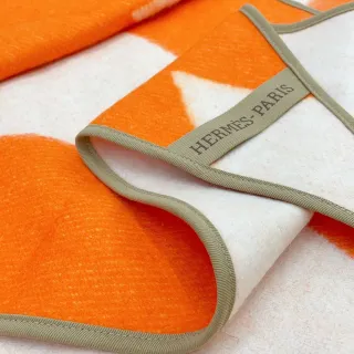 Hermès Orange Beige Geometric Patterned Wool-Blend Texture Shawl