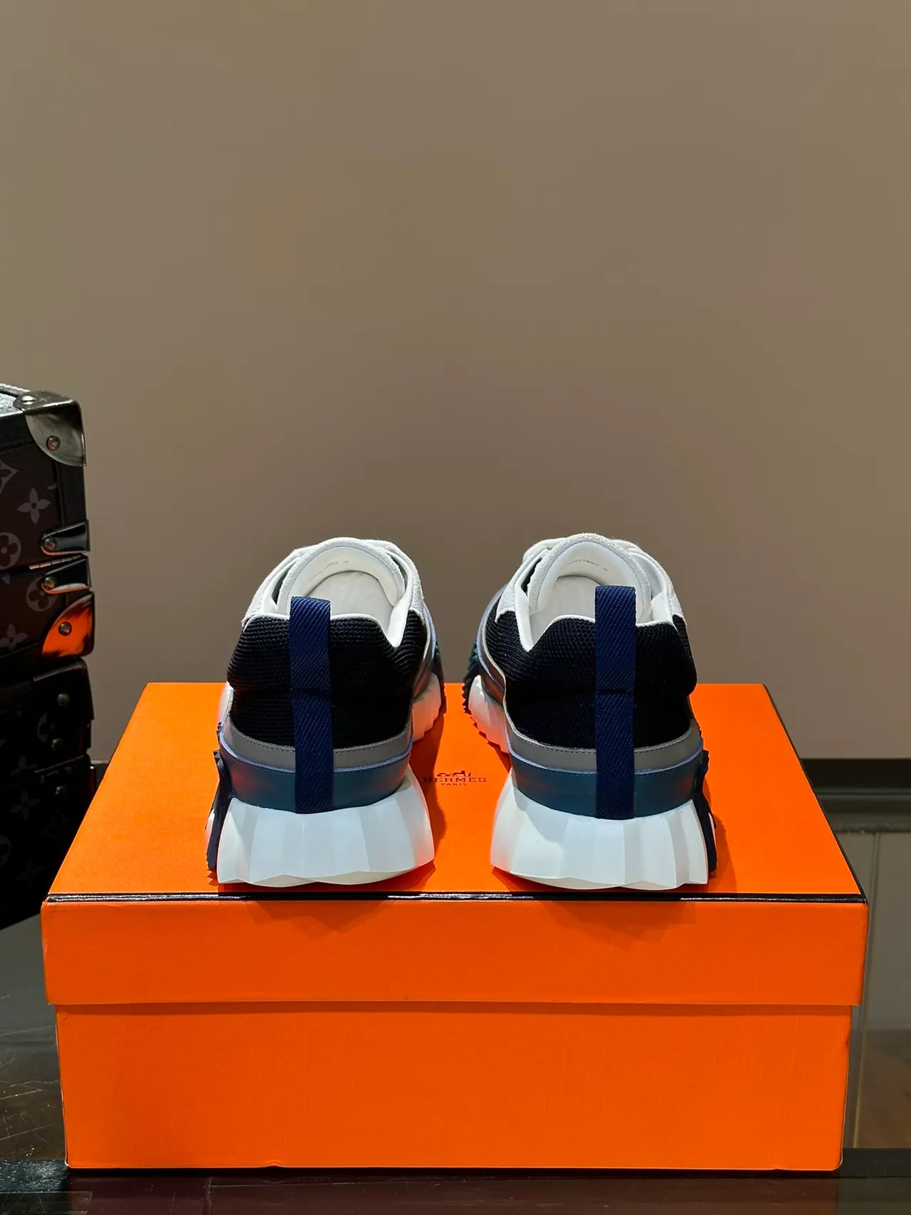 Hermès Run Away Navy Blue and White Chunky Sneakers 3