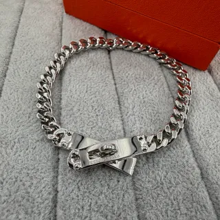 Hermès Silver Heavy Curb-Link Chain Polished Metal Bracelet