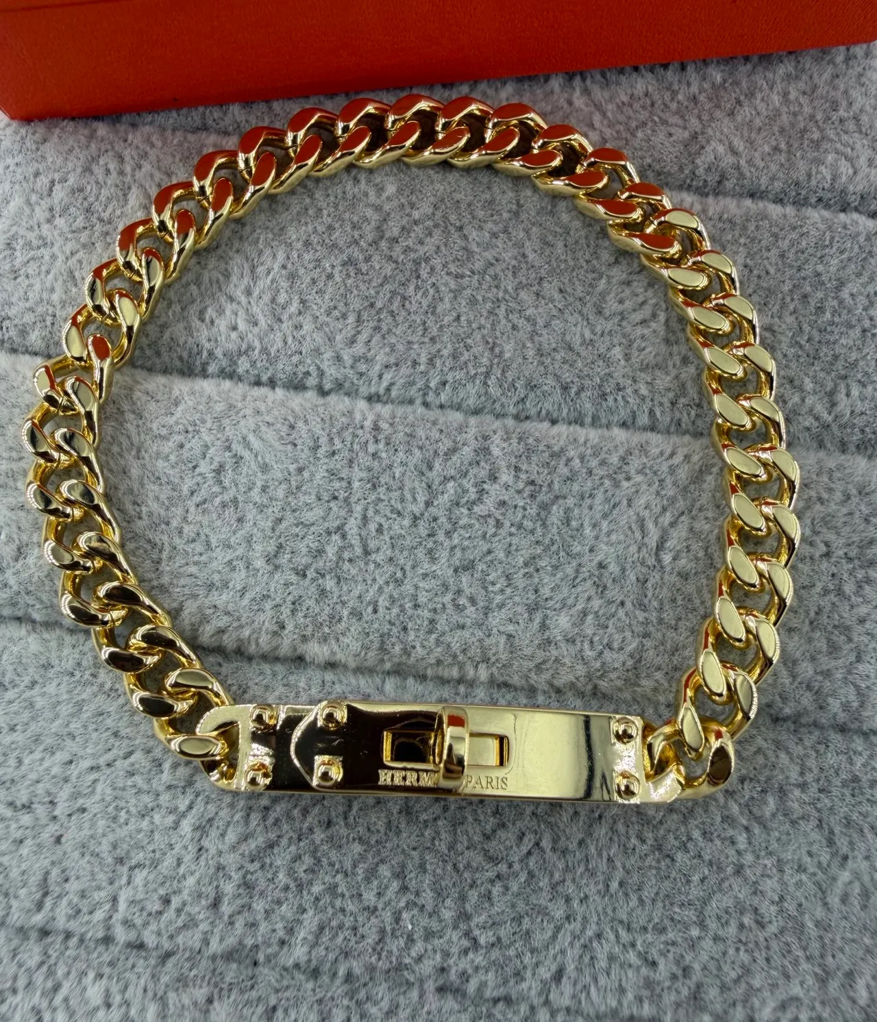 Hermès Silver Heavy Curb-Link Chain Polished Metal Bracelet 6