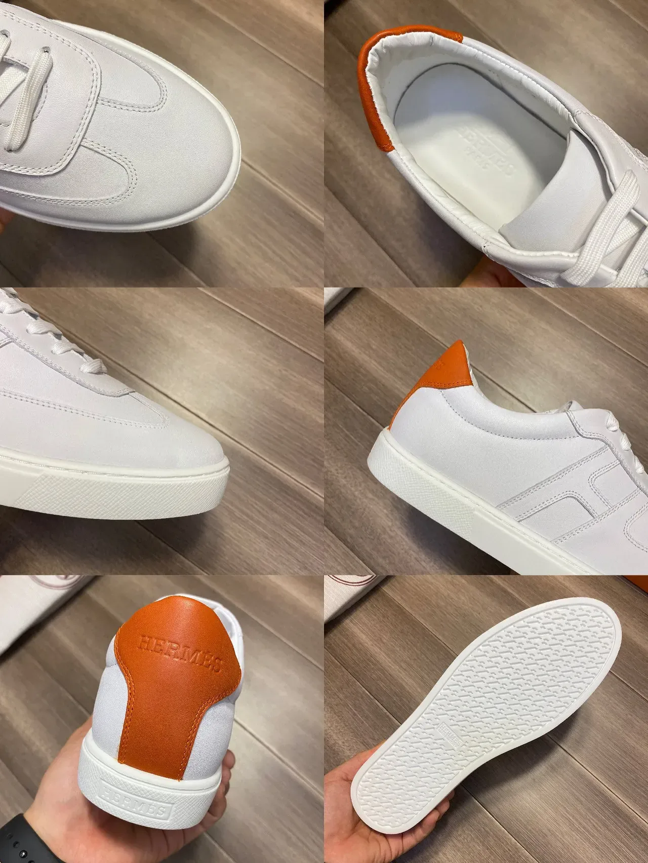 Hermès White and Orange Accent Lifestyle Sneakers 2