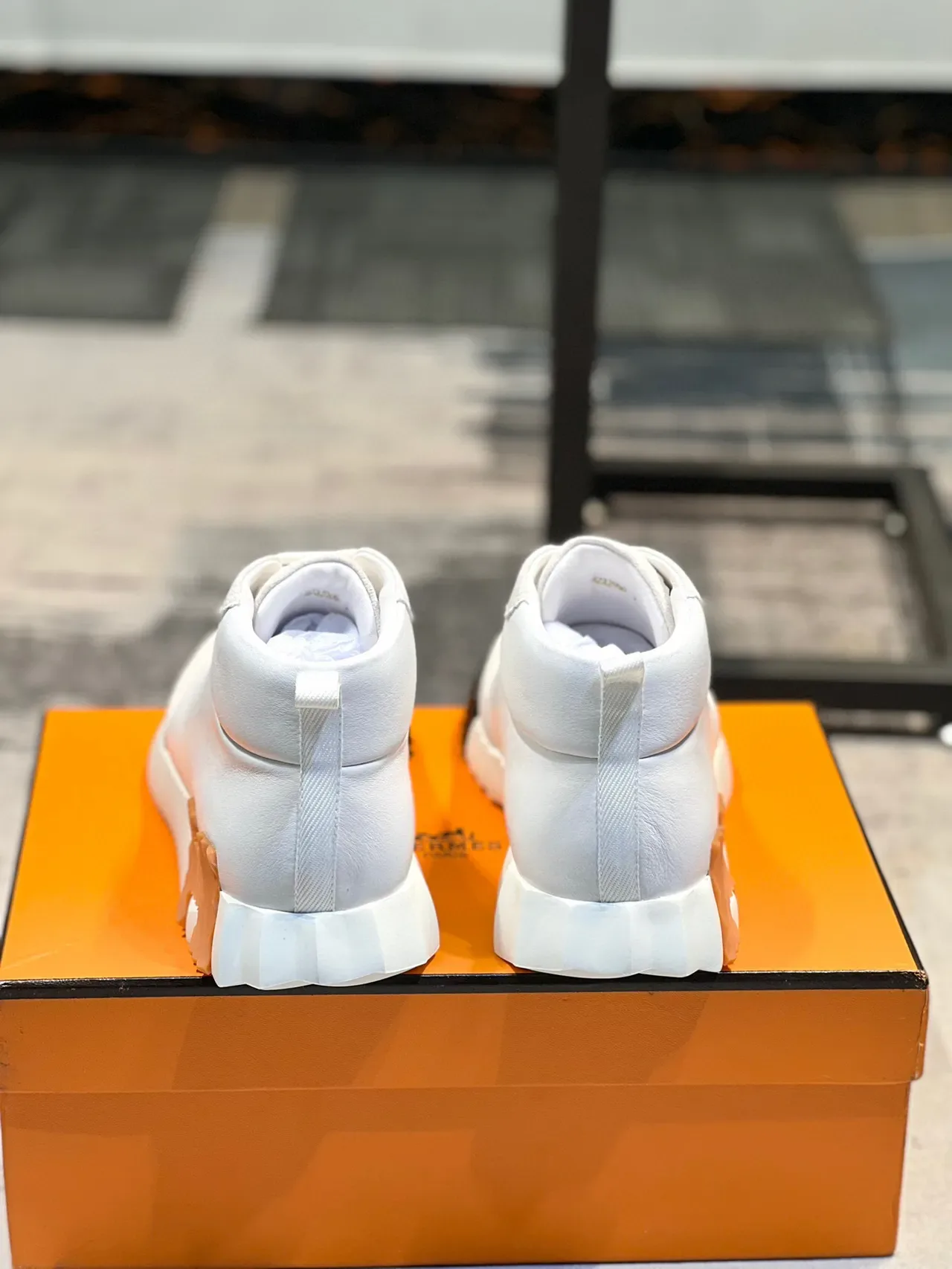 Hermès White and Orange High-Top Lifestyle Sneaker 3