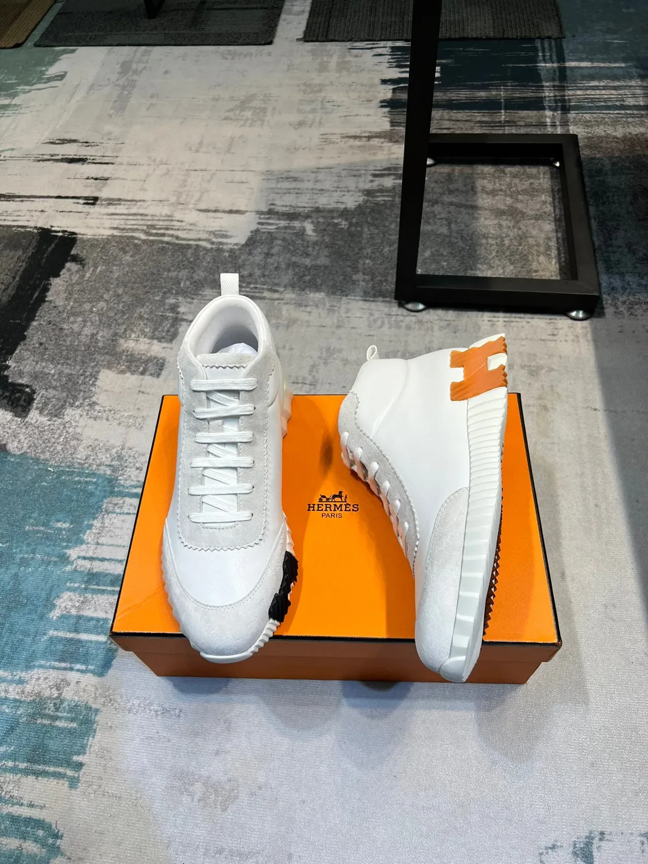 Hermès White and Orange High-Top Lifestyle Sneaker 4