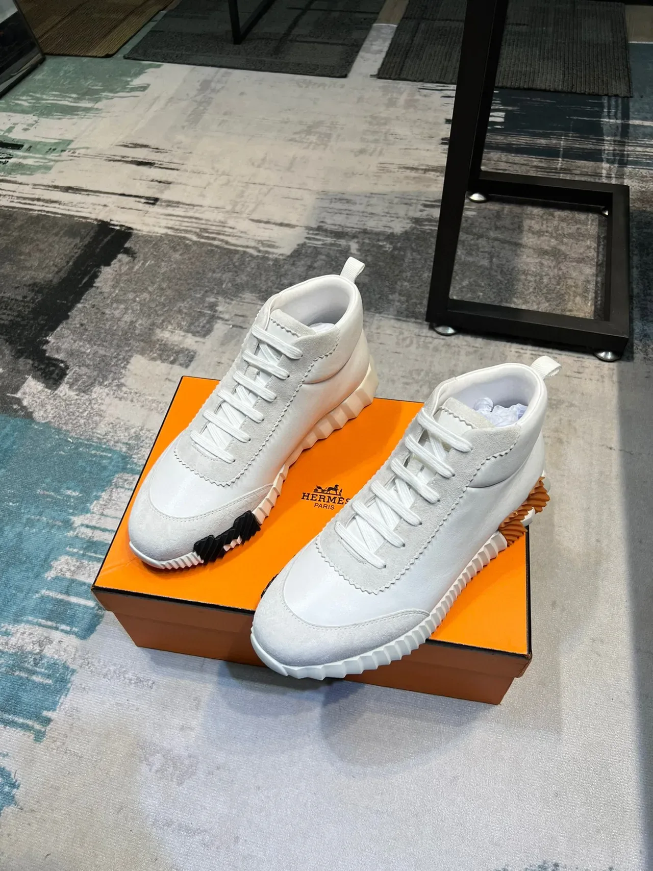Hermès White and Orange High-Top Lifestyle Sneaker 5