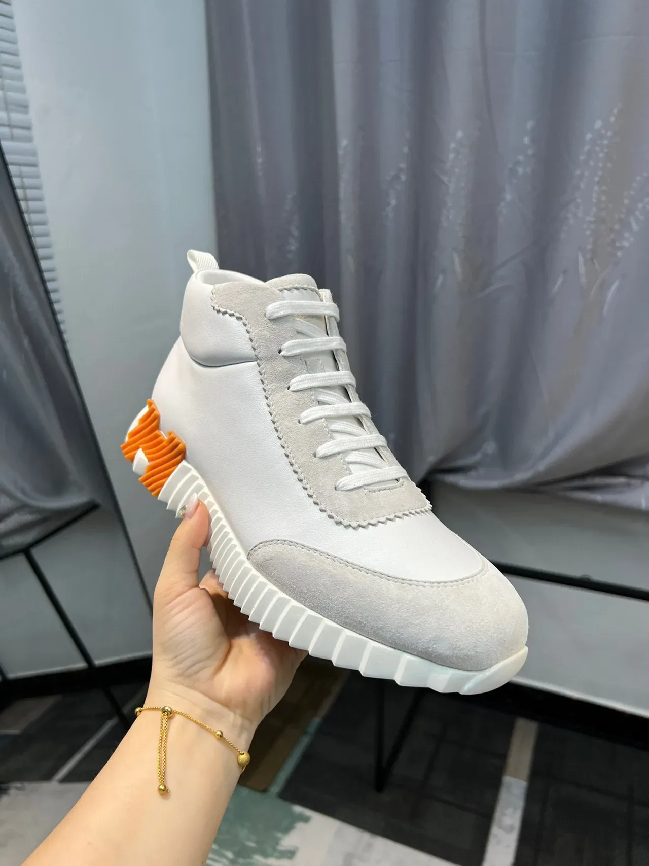 Hermès White and Orange High-Top Lifestyle Sneaker 6