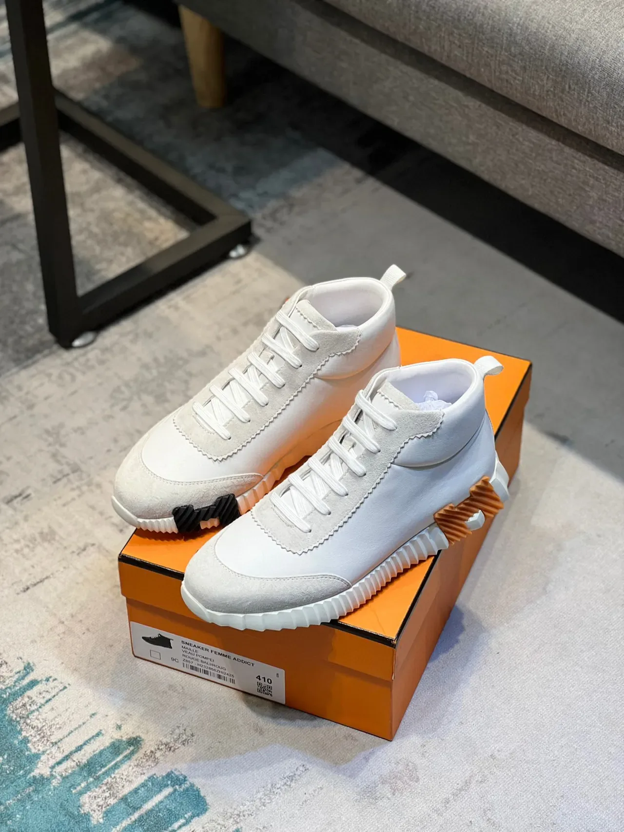 Hermès White and Orange High-Top Lifestyle Sneaker 7