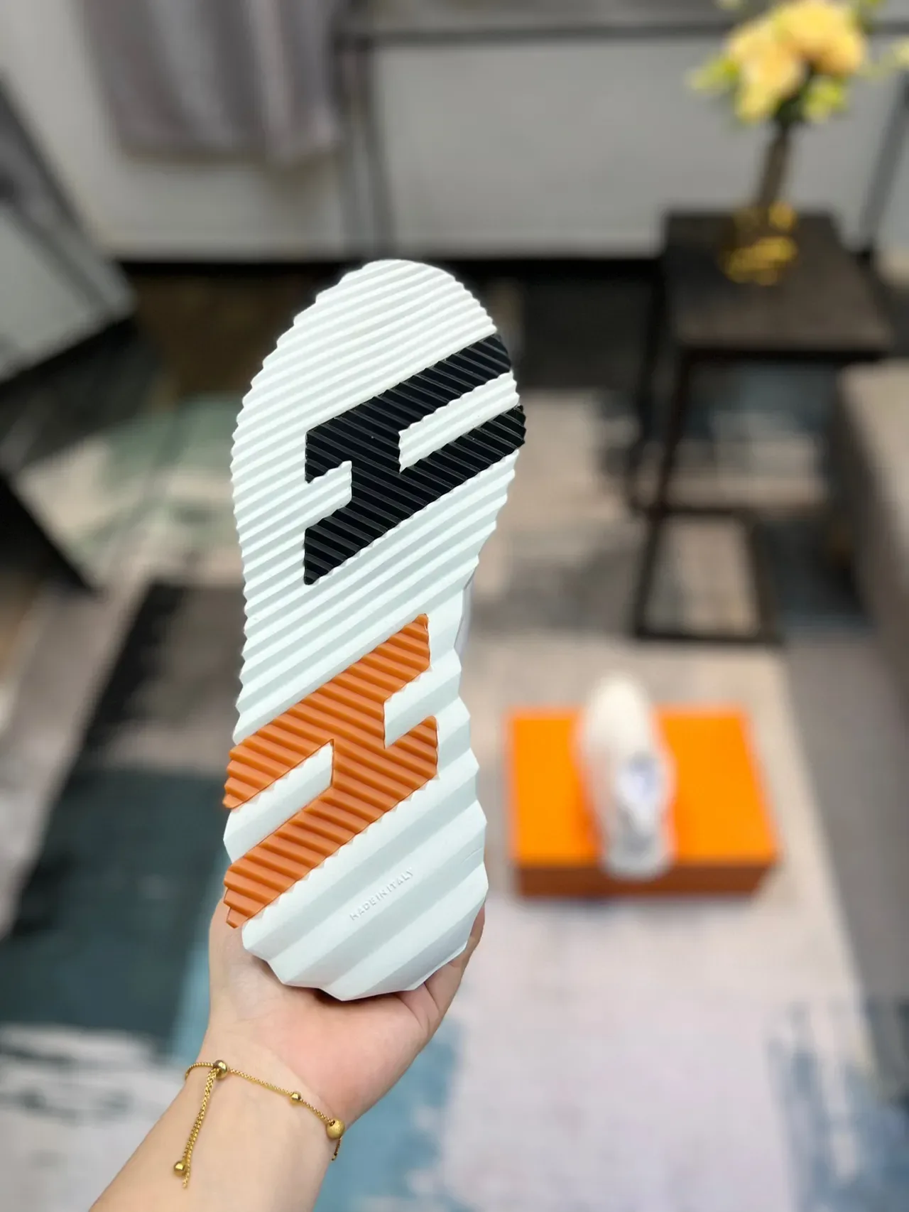Hermès White and Orange High-Top Lifestyle Sneaker 9