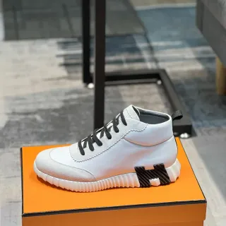 Hermès White Black High-Top Leather-Suede Mix Lifestyle Sneakers