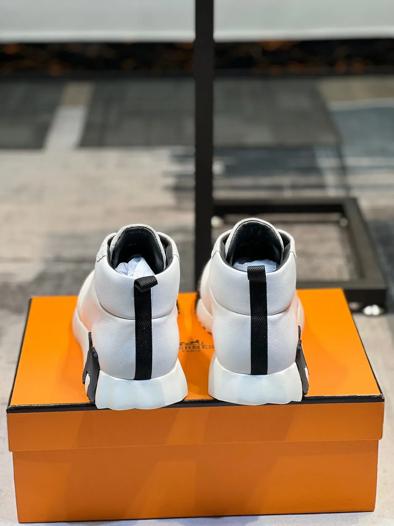 Hermès White Black High-Top Leather-Suede Mix Lifestyle Sneakers 2