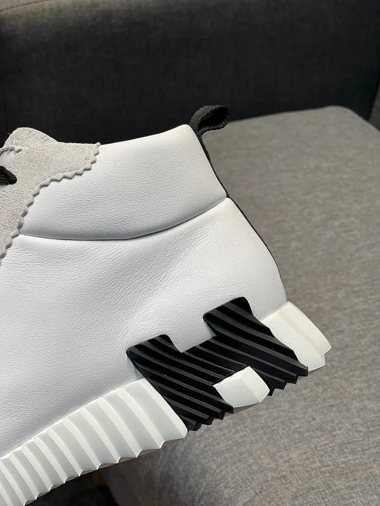 Hermès White Black High-Top Leather-Suede Mix Lifestyle Sneakers 8