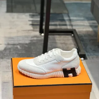 Hermès White Black Suede And Nylon Upper Scalloped Seam Detailing Lifestyle Sneakers