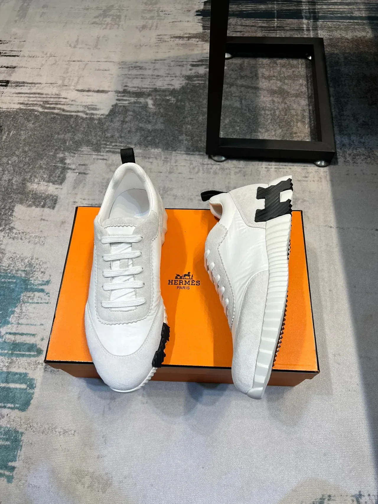 Hermès White Black Suede And Nylon Upper Scalloped Seam Detailing Lifestyle Sneakers 4
