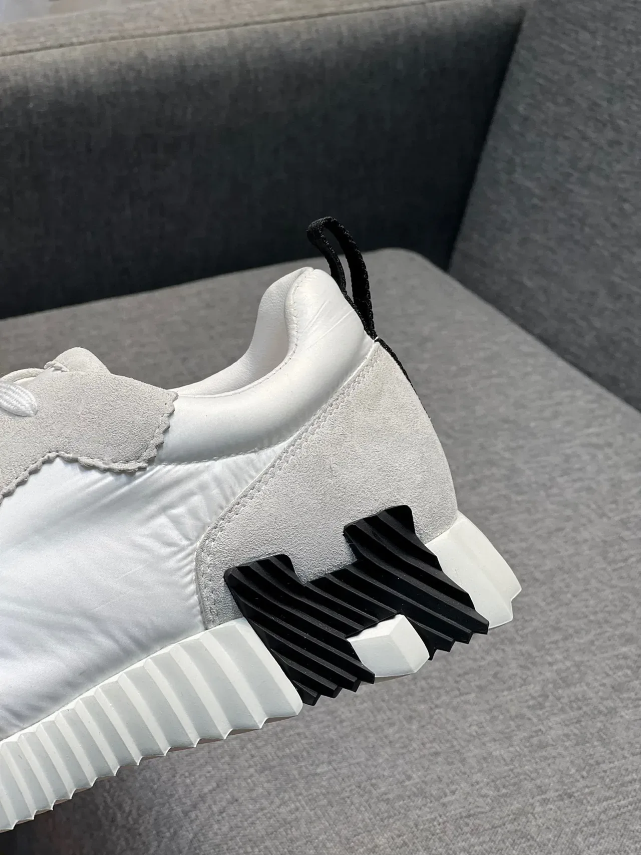 Hermès White Black Suede And Nylon Upper Scalloped Seam Detailing Lifestyle Sneakers 8