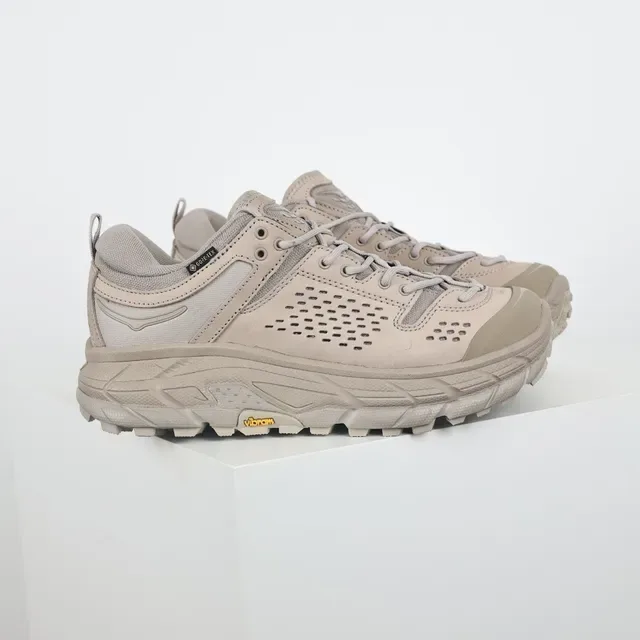 Hoka Beige Perforated Suede Upper Gusseted Tongue Running Shoes 3