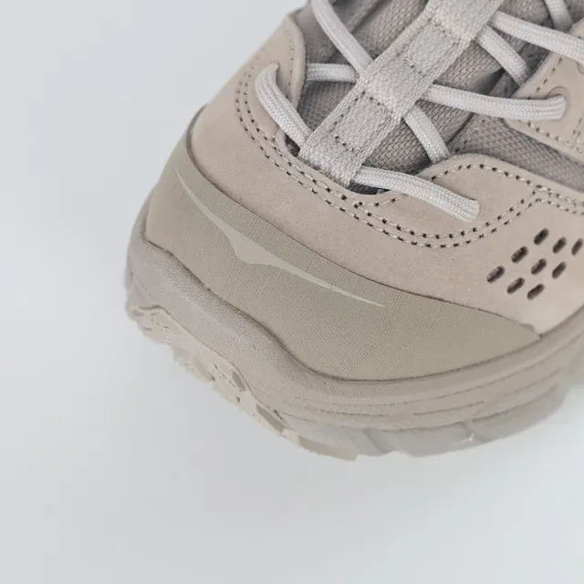 Hoka Beige Perforated Suede Upper Gusseted Tongue Running Shoes 5