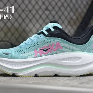 Hoka Verde Rosa Parte superior de knit engineered media suela gruesa con amortiguación zapatillas de running