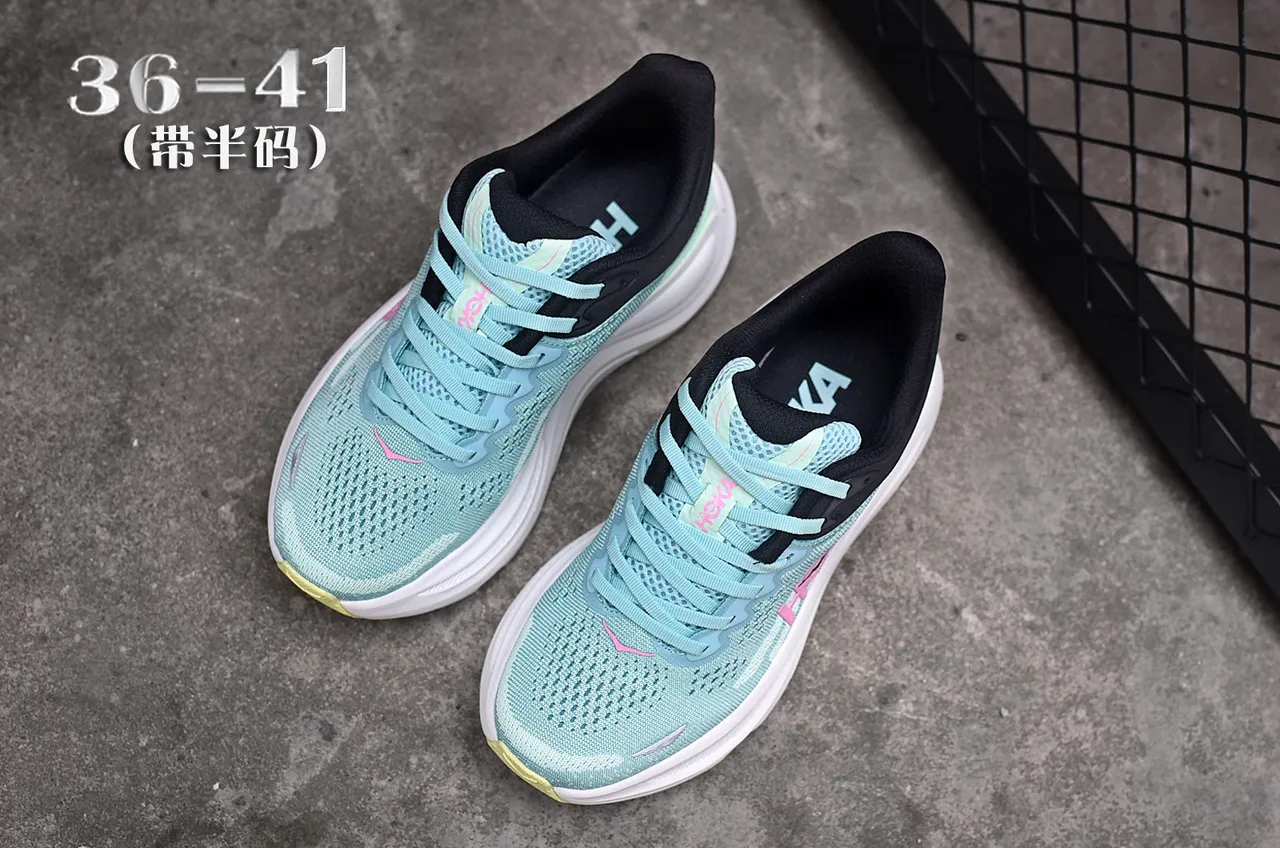Hoka Verde Rosa Upper de Malha Engineered Cushion Midsole Grosso Tênis de Corrida 4