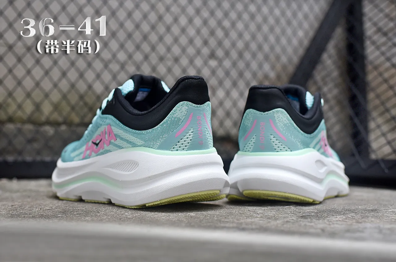 Hoka Verde Rosa Upper de Malha Engineered Cushion Midsole Grosso Tênis de Corrida 6