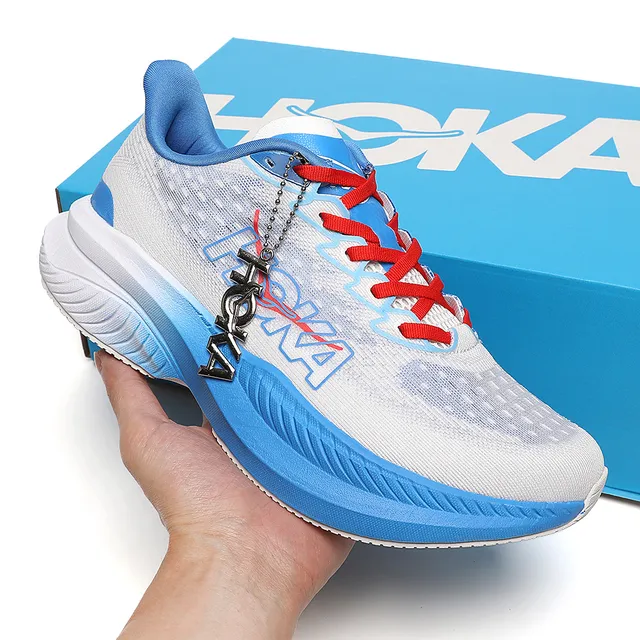 Hoka Mach 6 White Blue Red Chaussures de course 2