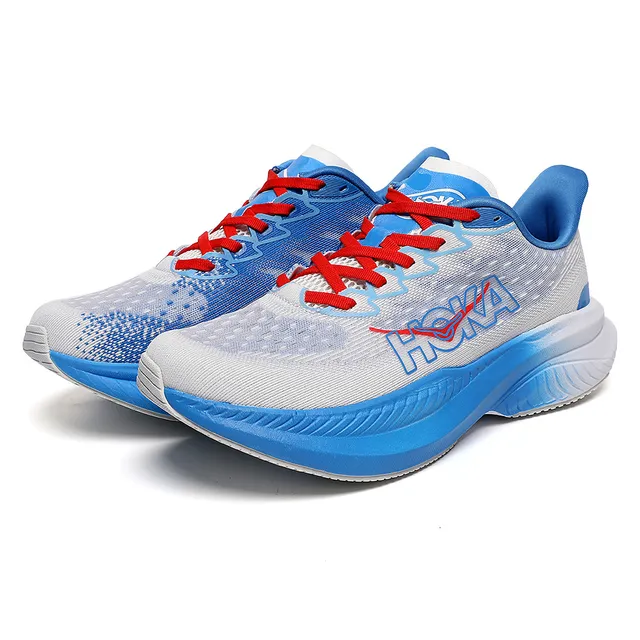 Hoka Mach 6 White Blue Red Chaussures de course 7