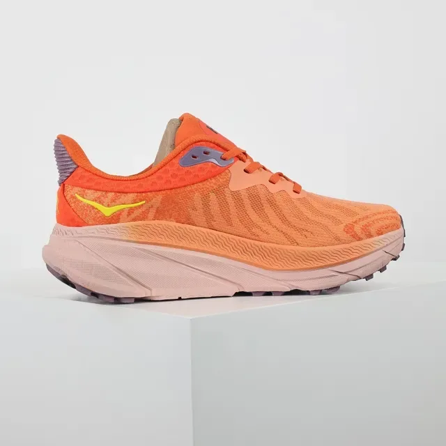 Hoka Orange Purple Engineered Knit Upper Thick Sculpted Midsole Running Shoes 7