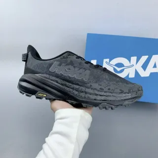 Hoka Speedgoat Black Gray Monochrome Aggressive Tread Running Shoes
