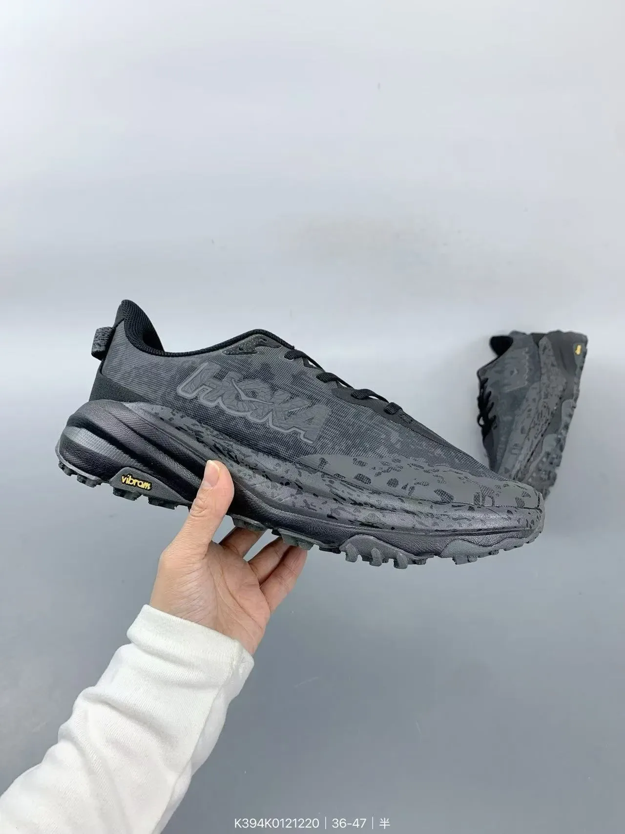 Hoka Speedgoat Black Gray Monochrome Aggressive Tread Running Shoes 7