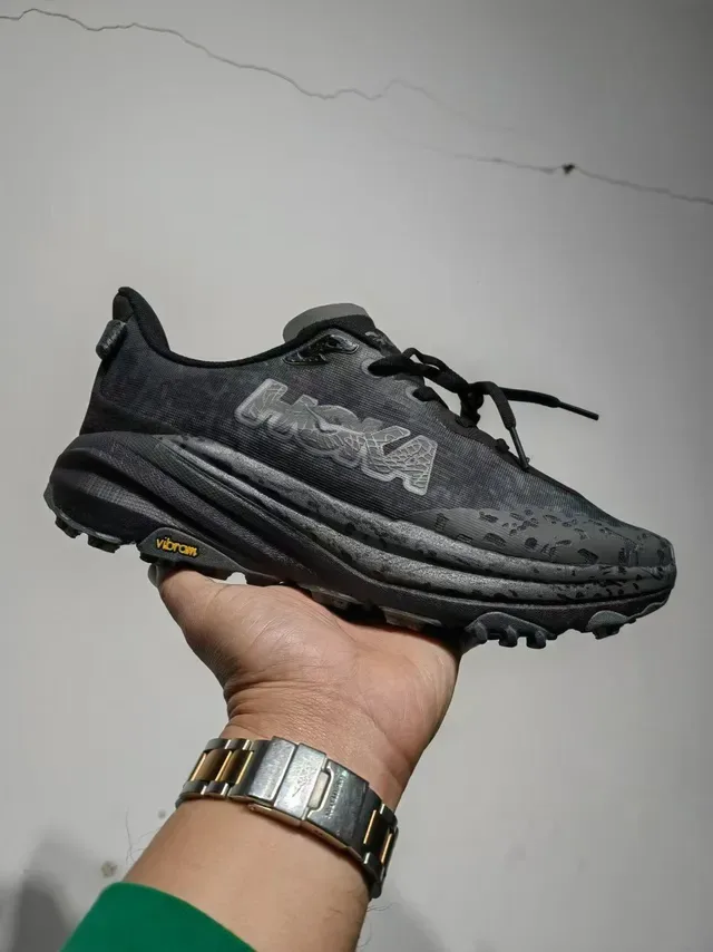 Hoka Speedgoat Black Gray Monochrome Aggressive Tread Running Shoes 10