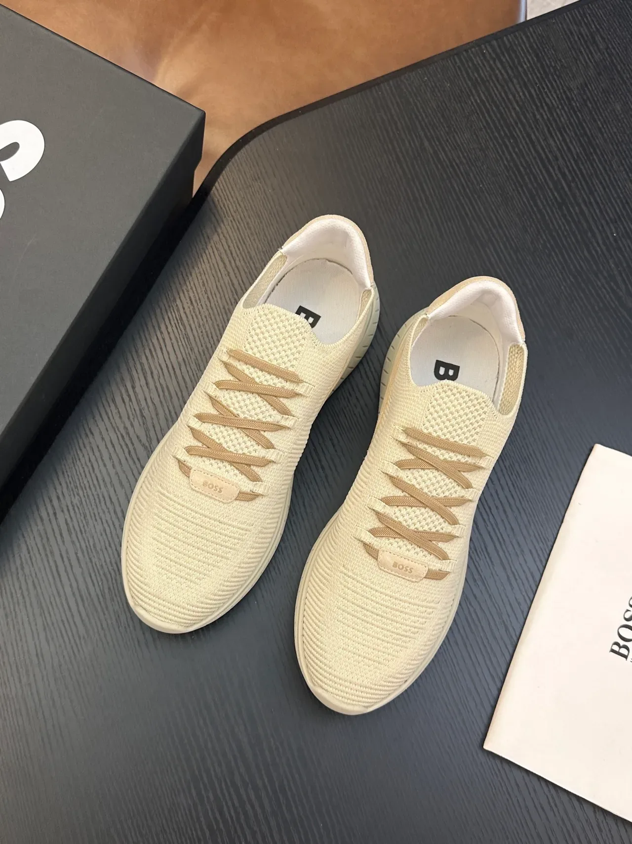 Hugo Boss Chaussures Lifestyle Beige Blanc avec Tige en Tricot, Construction Slip-On 3