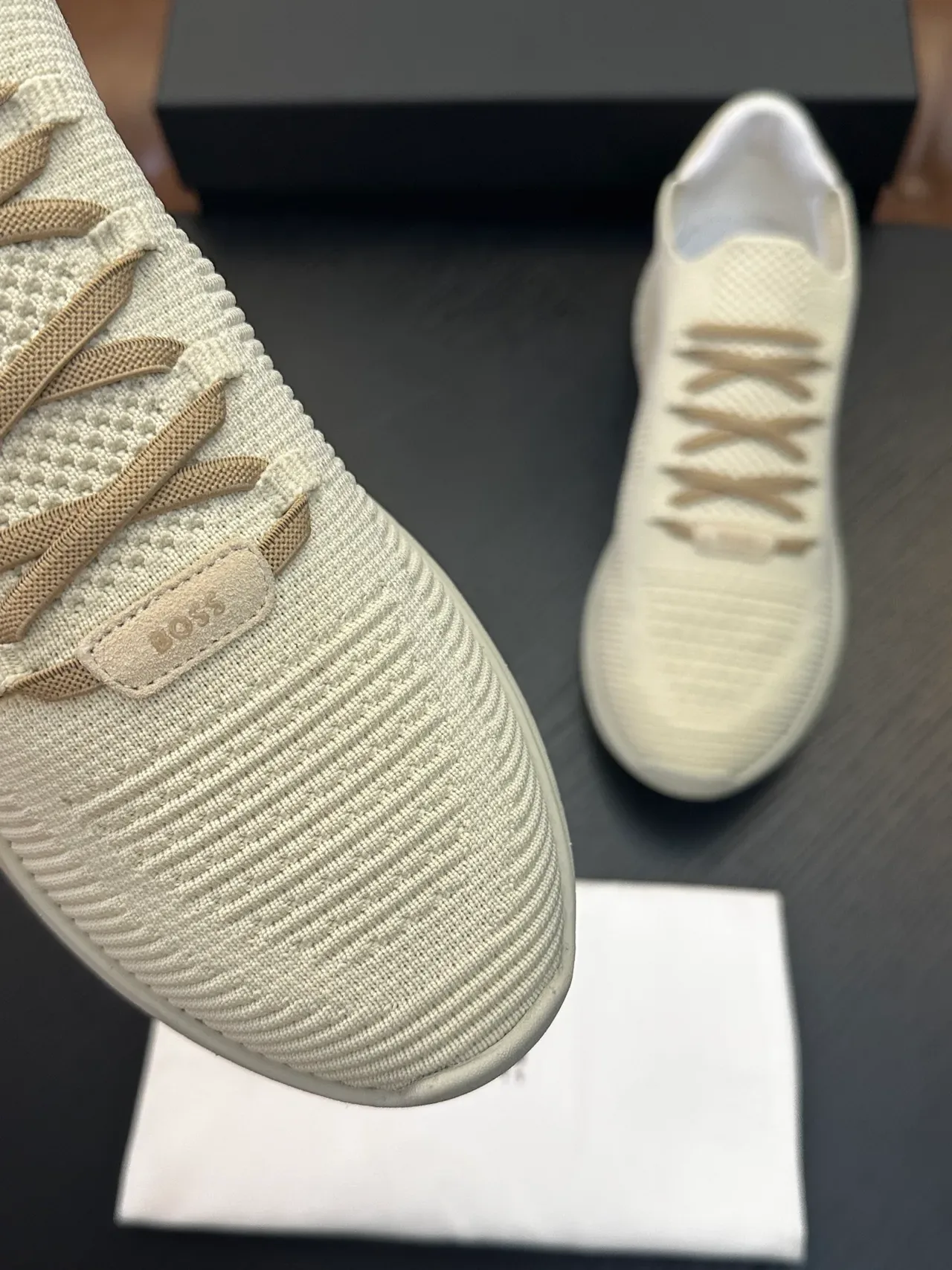 Hugo Boss Chaussures Lifestyle Beige Blanc avec Tige en Tricot, Construction Slip-On 6