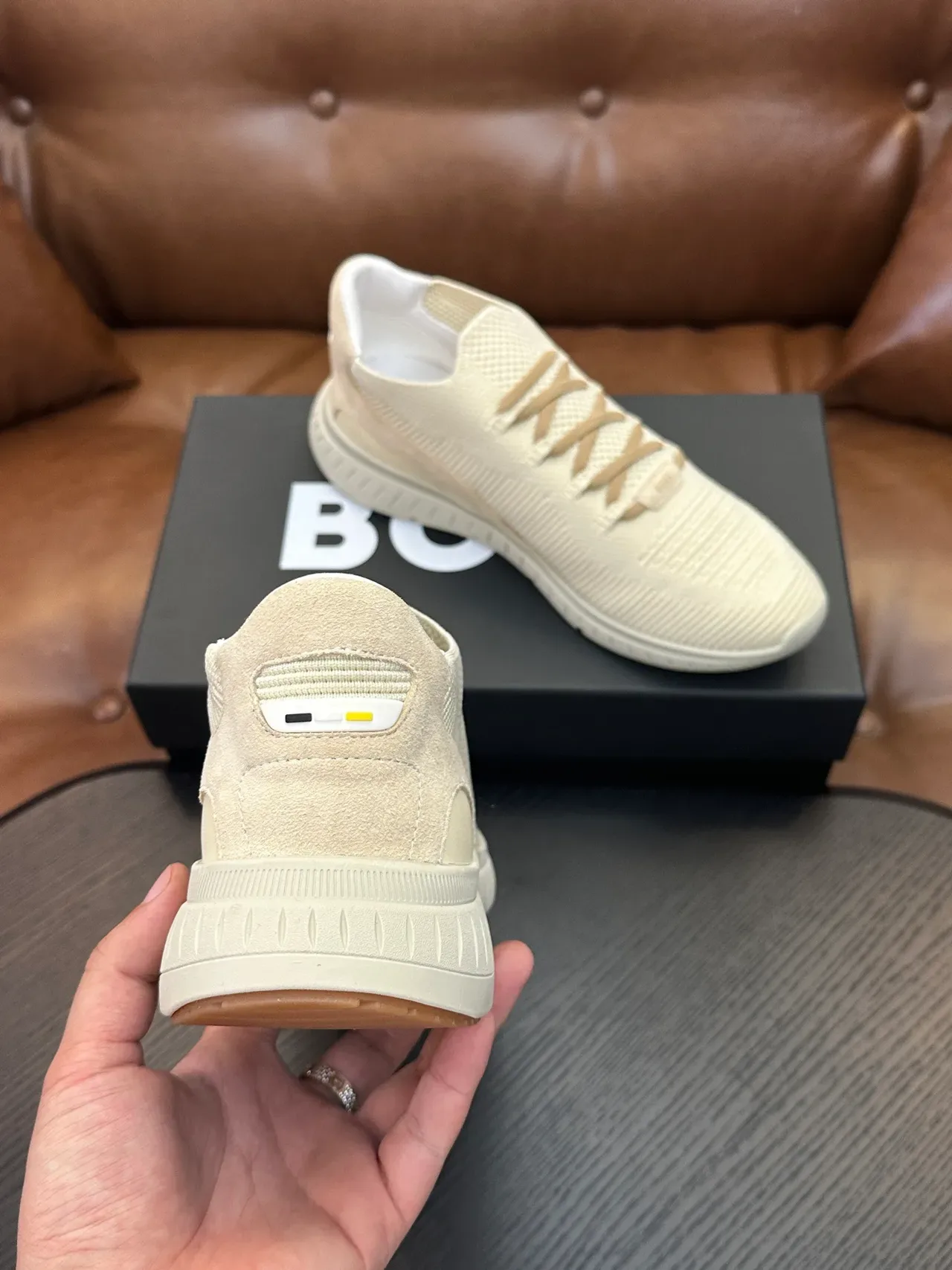 Hugo Boss Chaussures Lifestyle Beige Blanc avec Tige en Tricot, Construction Slip-On 8