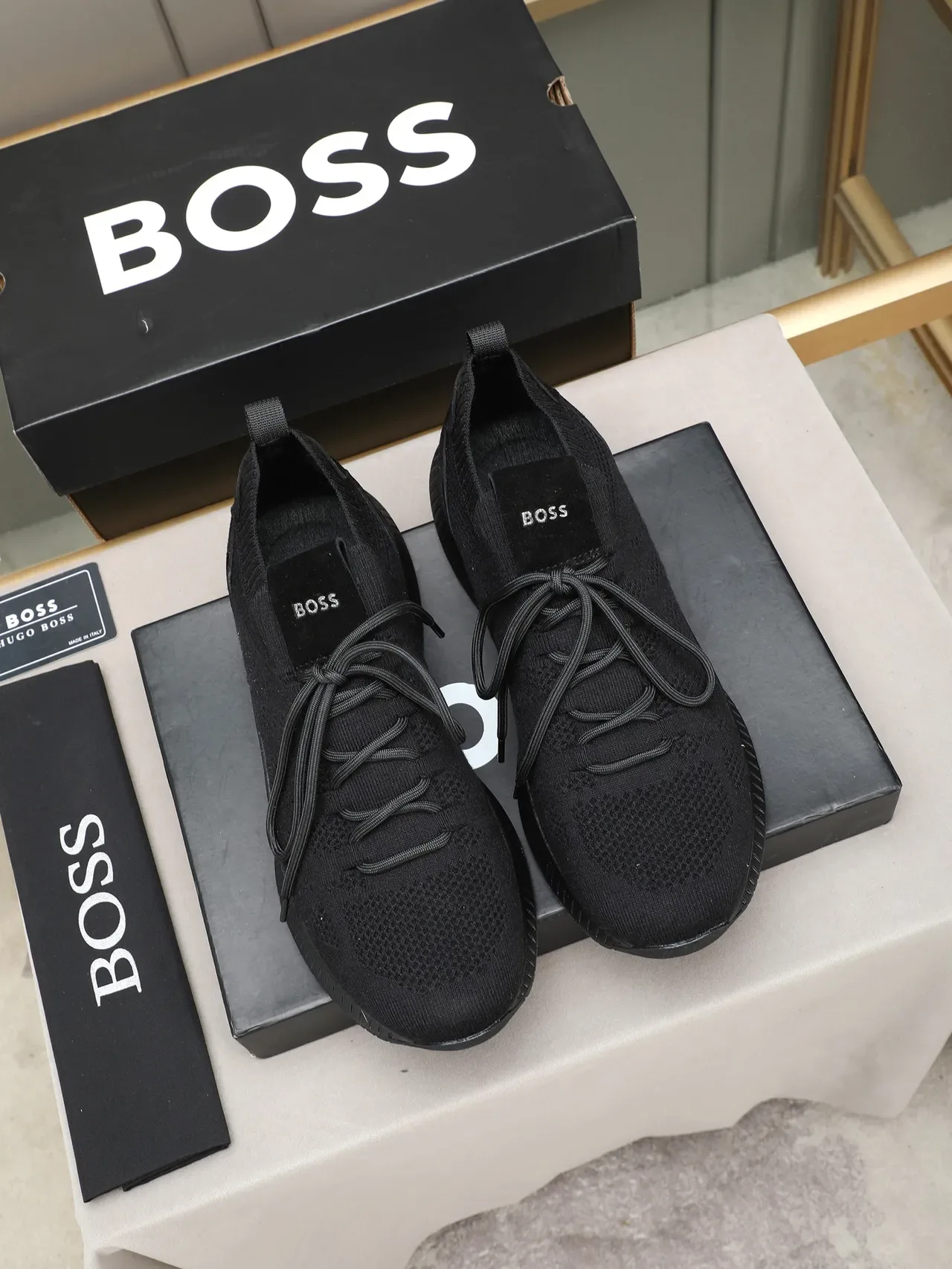 Hugo Boss Black Knit Lace-Up Lifestyle Sneakers 3