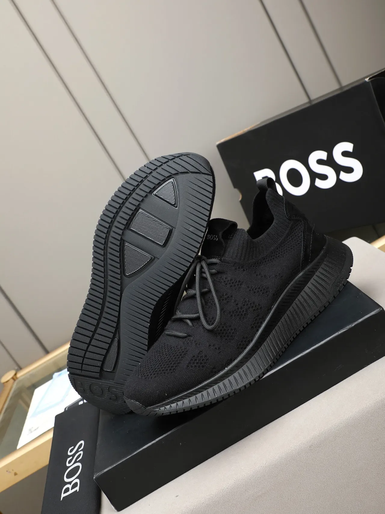 Hugo Boss Black Knit Lace-Up Lifestyle Sneakers 5