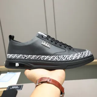 Hugo Boss Black White Leather Upper Monogrammed Toe Band Lifestyle Sneakers