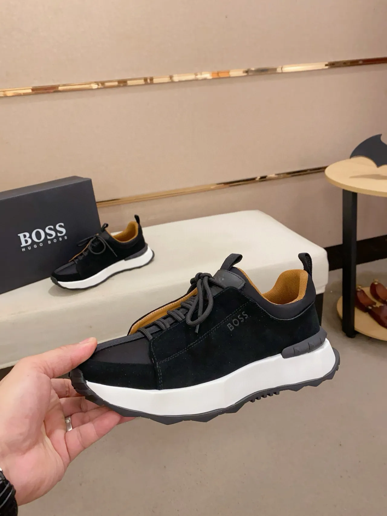 Hugo Boss Black White Suede Upper Oversized Platform Sole Chunky Sneakers 2