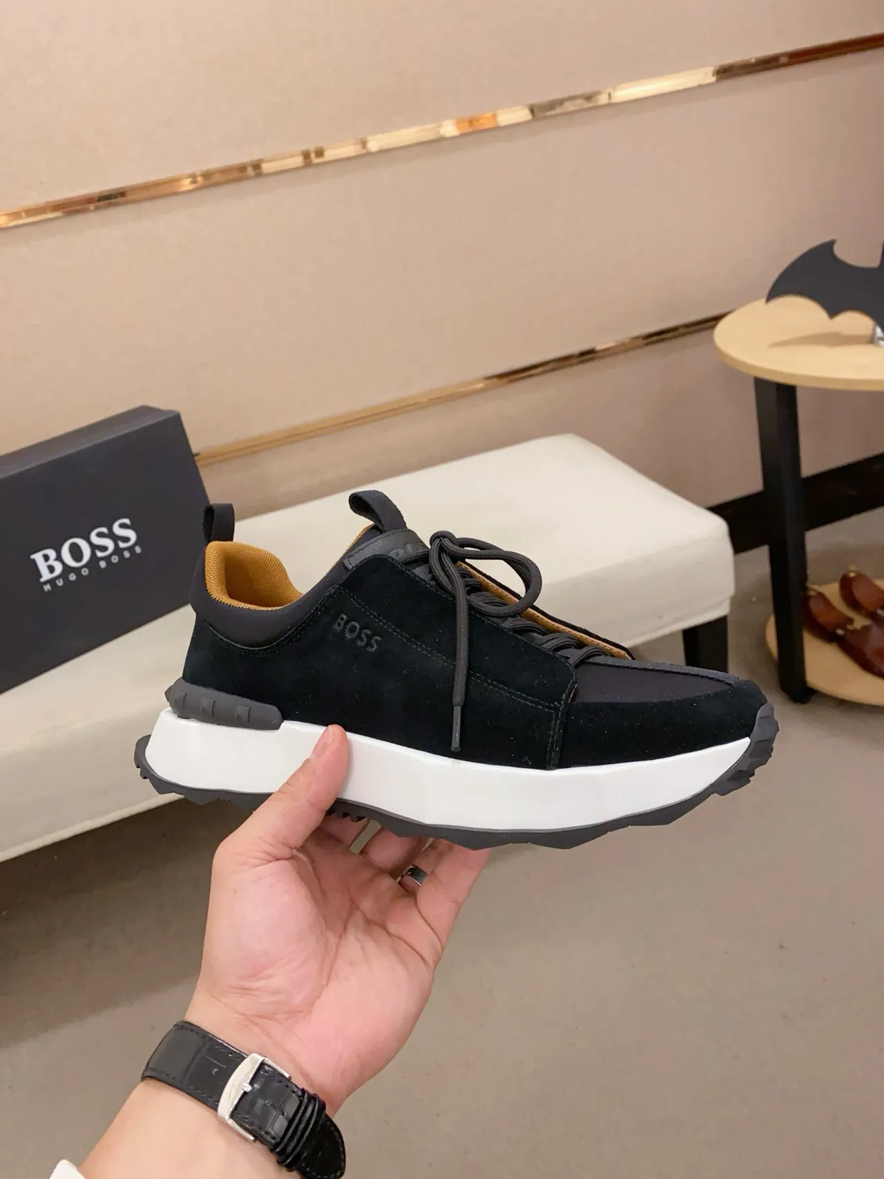 Hugo Boss Black White Suede Upper Oversized Platform Sole Chunky Sneakers 3
