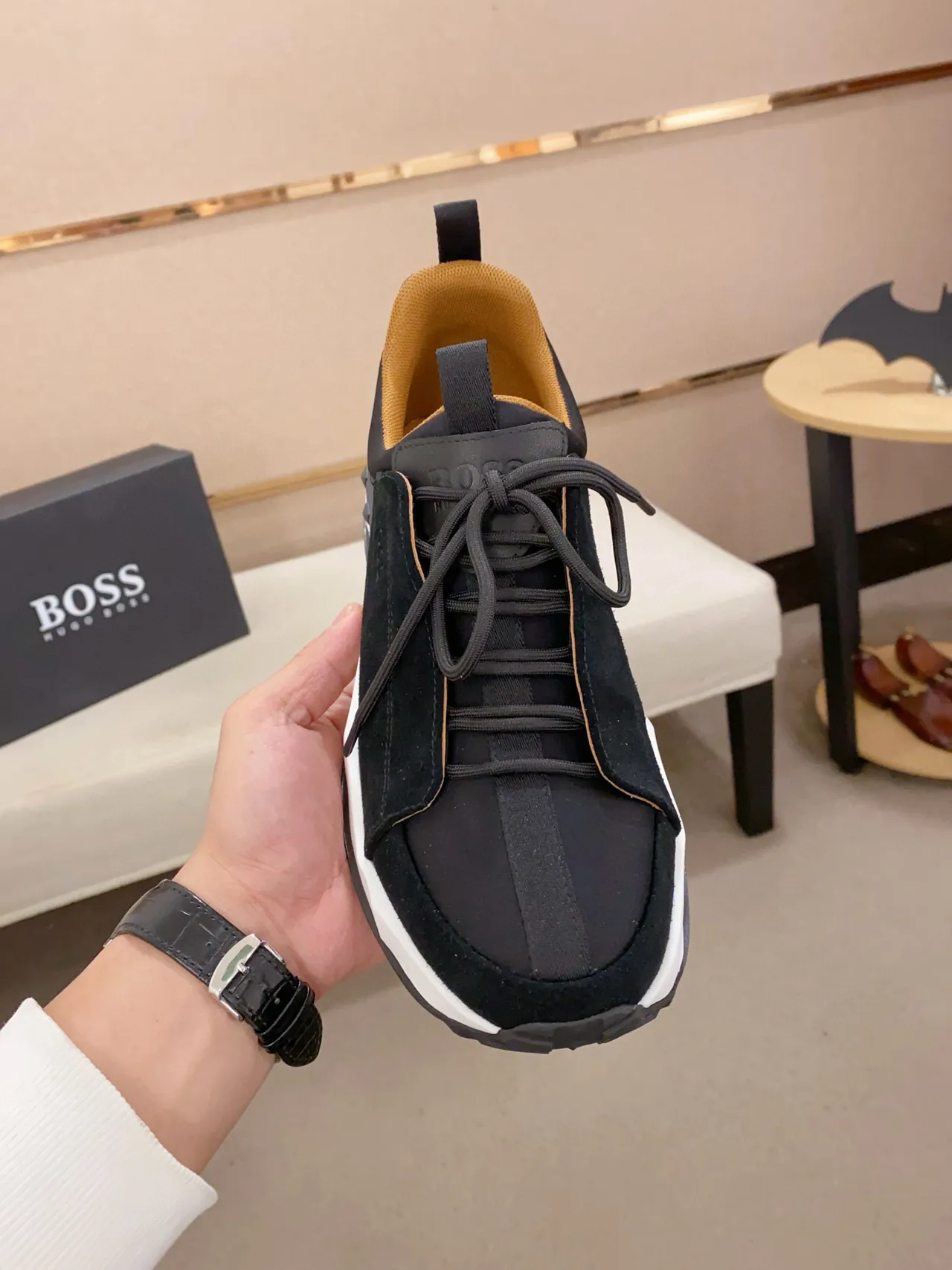 Hugo Boss Black White Suede Upper Oversized Platform Sole Chunky Sneakers 4