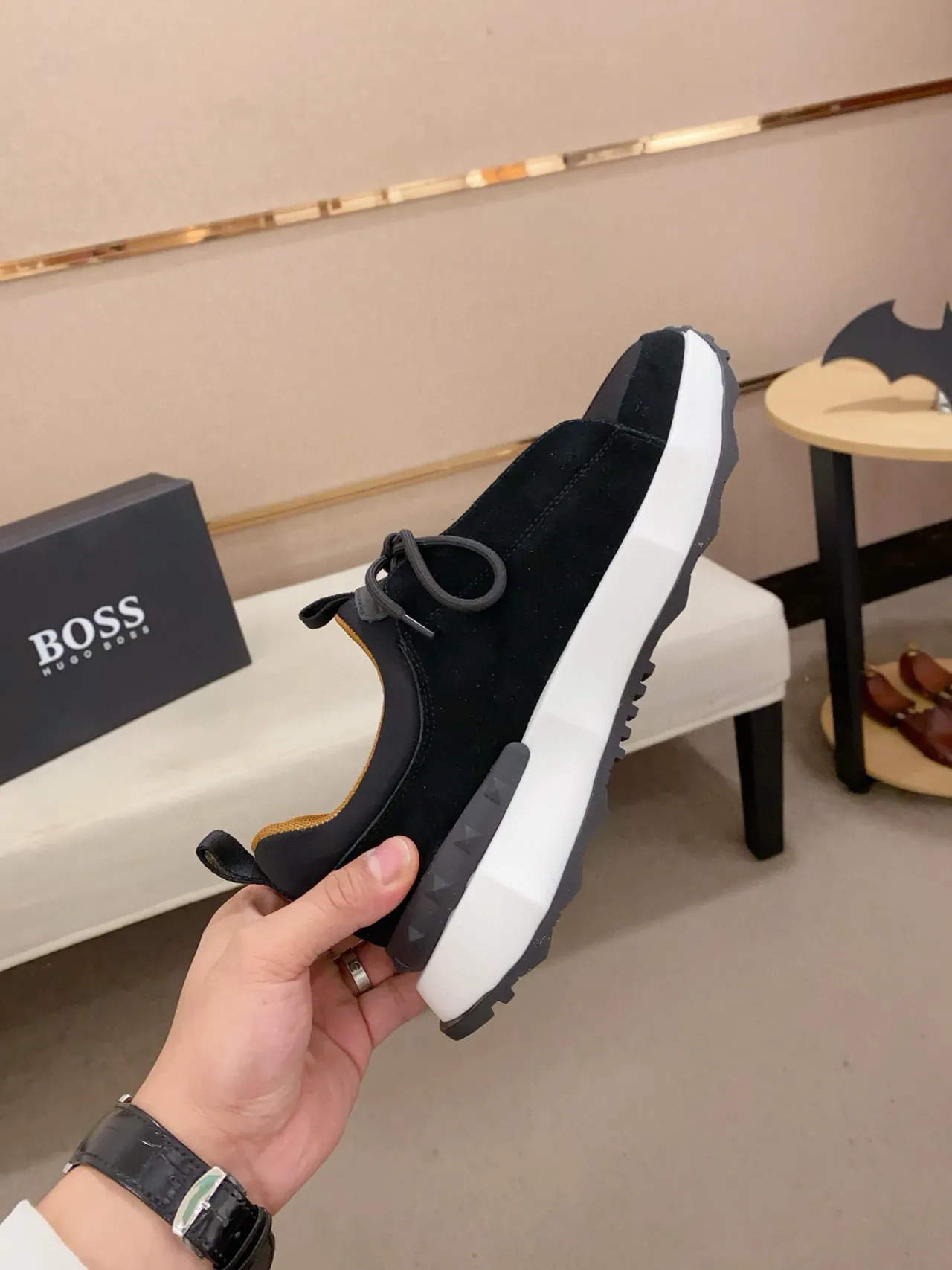 Hugo Boss Black White Suede Upper Oversized Platform Sole Chunky Sneakers 5