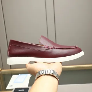 Hugo Boss Burgundy White Moc-Toe Construction Contrast Topstitching Loafer
