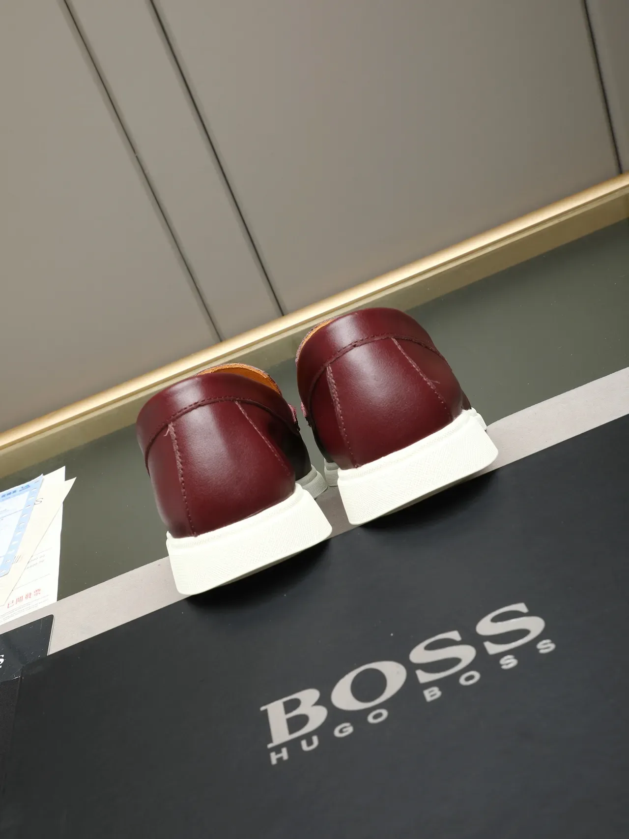 Hugo Boss Burgundy White Moc-Toe Construction Contrast Topstitching Loafer 3