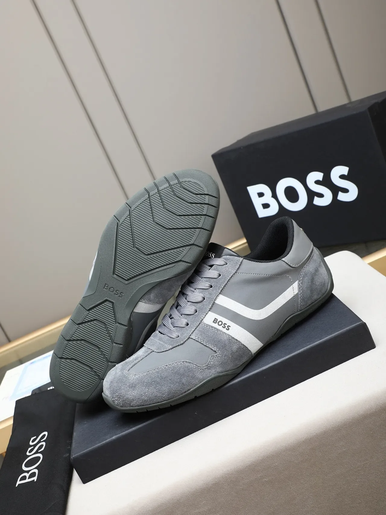 Hugo Boss Gray Suede and Synthetic Lace-Up Lifestyle Sneaker 4