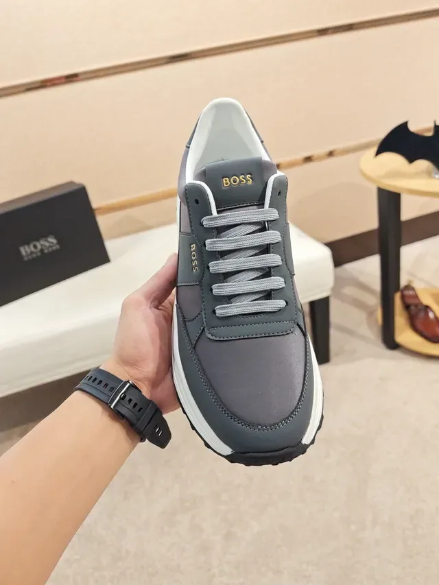 Hugo Boss Gray White Mixed-Material Upper Layered Chunky Sole Sneakers 5