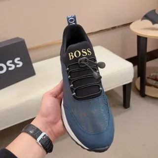 Hugo Boss Monogrammed Blue and Black Bungee-Lace Lifestyle Sneakers