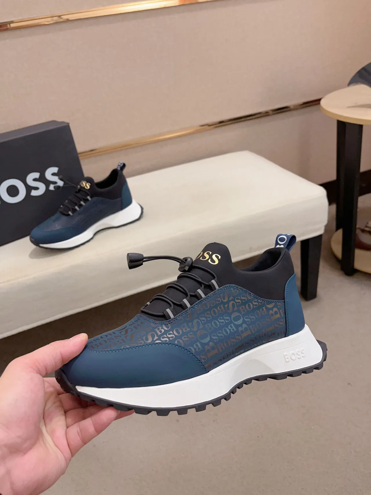 Hugo Boss مونوغرام أزرق وأسود Bungee-Lace لايف ستايل سنيكرز 3