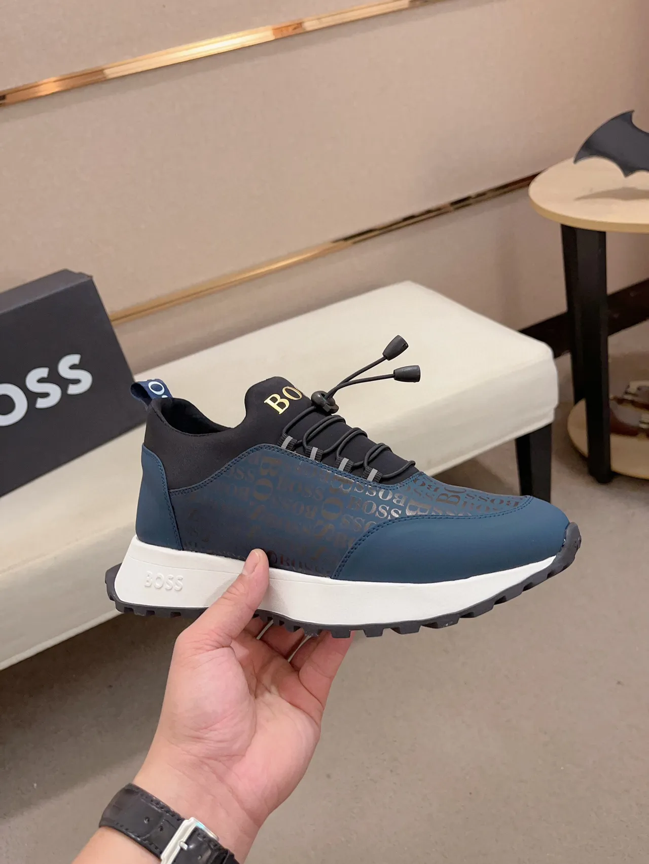 Hugo Boss مونوغرام أزرق وأسود Bungee-Lace لايف ستايل سنيكرز 4
