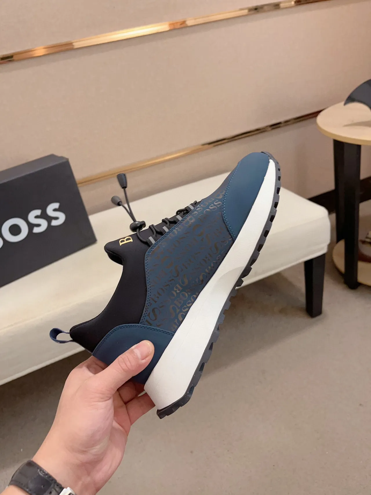 Hugo Boss مونوغرام أزرق وأسود Bungee-Lace لايف ستايل سنيكرز 5